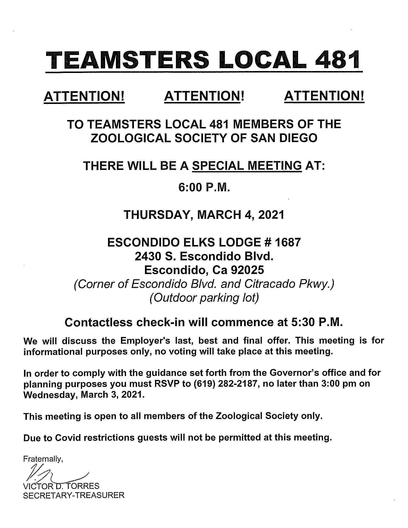 San Diego Zoo Contract Informational Meeting – North County Location ...